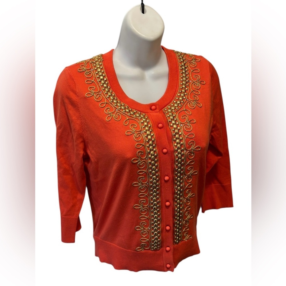 Kate Spade New York Embellished Beaded Embroidered Crop Cardigan Sweater Sz M - Picture 3 of 7